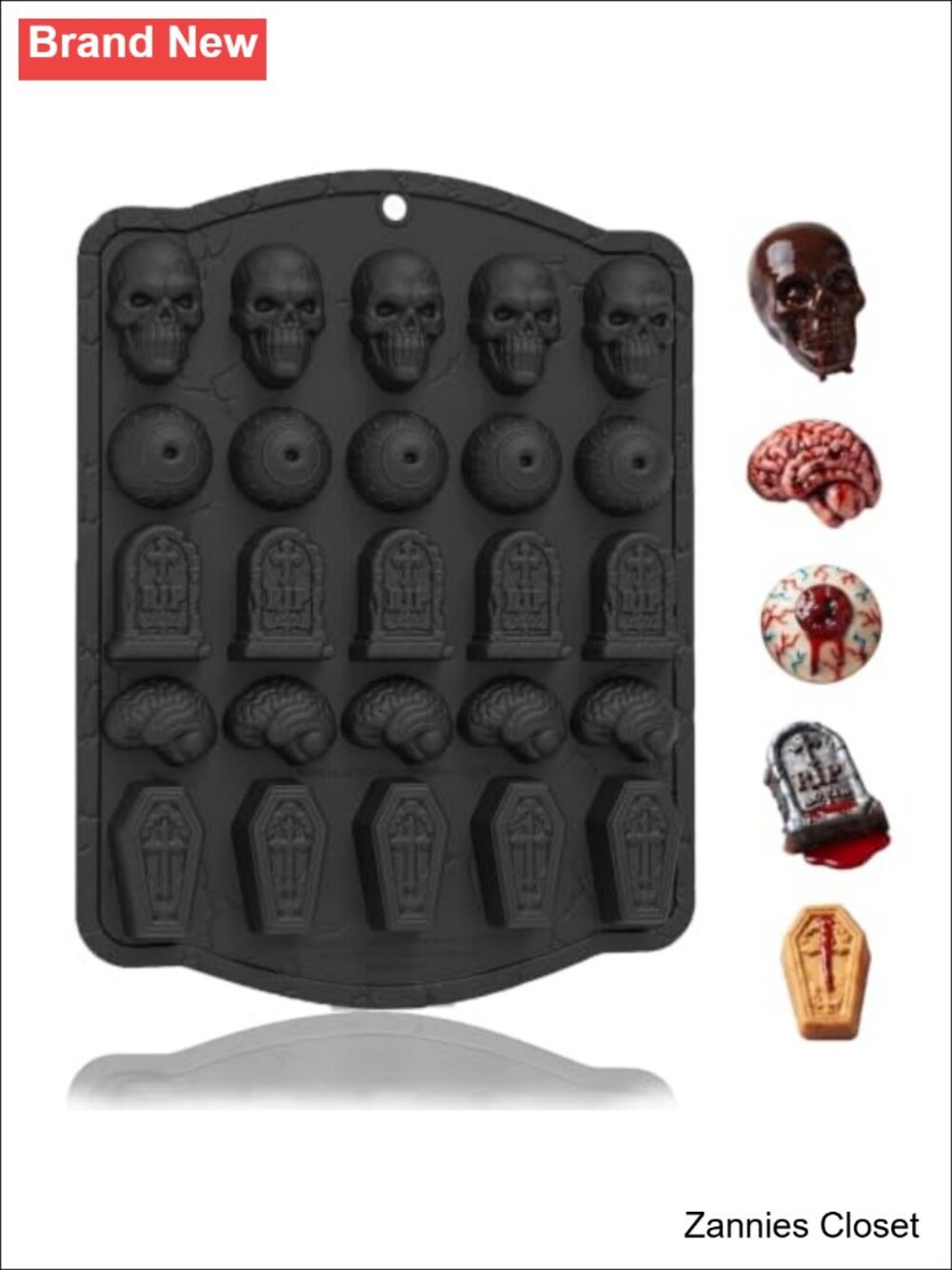 👻 HKNMTT 5-Shape Halloween Silicone Mold 25-Cavity Skull Candy Cake Pan